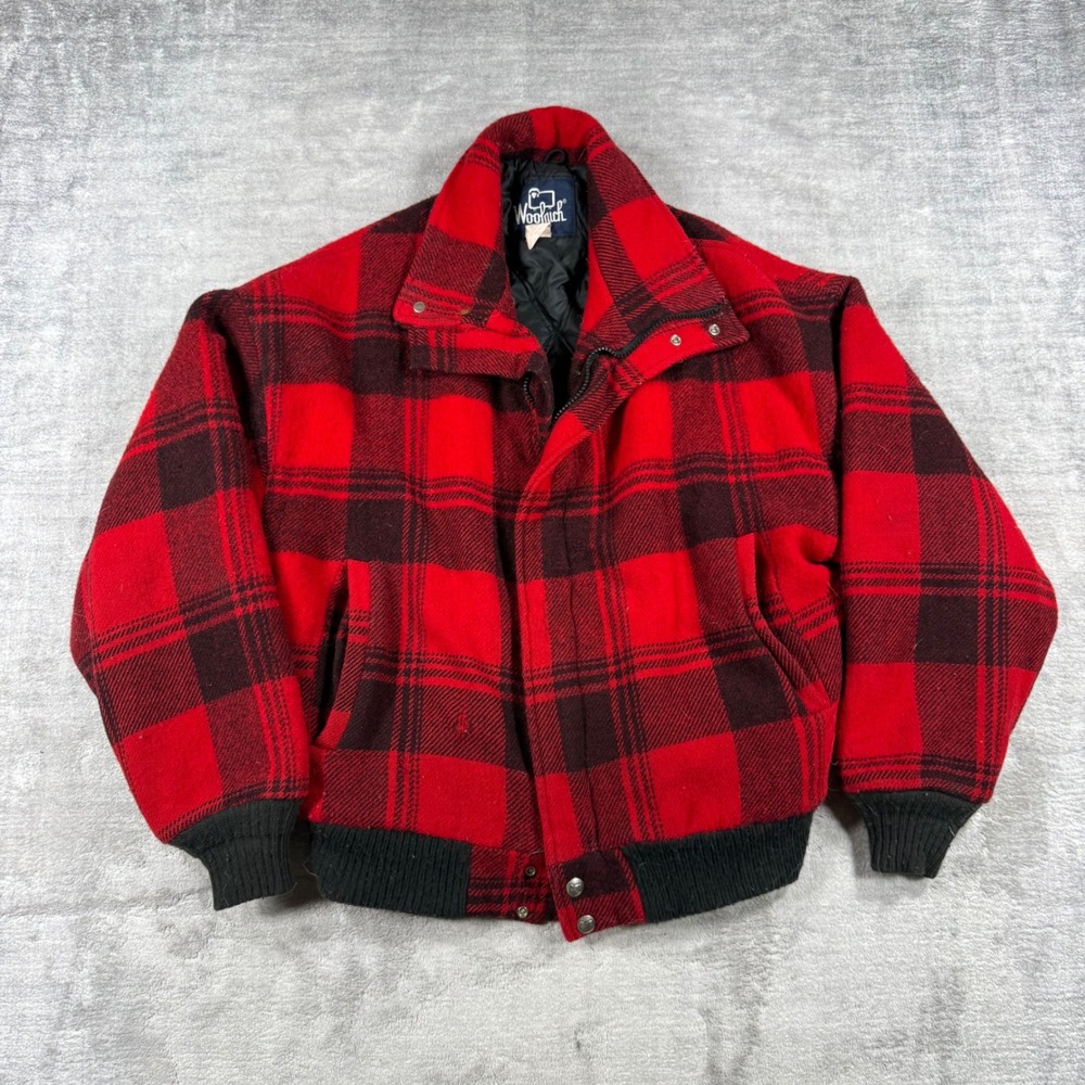 Vintage Woolrich Jacket Mens Small Red Buffalo Plaid Bomber Wool Blend USA Made